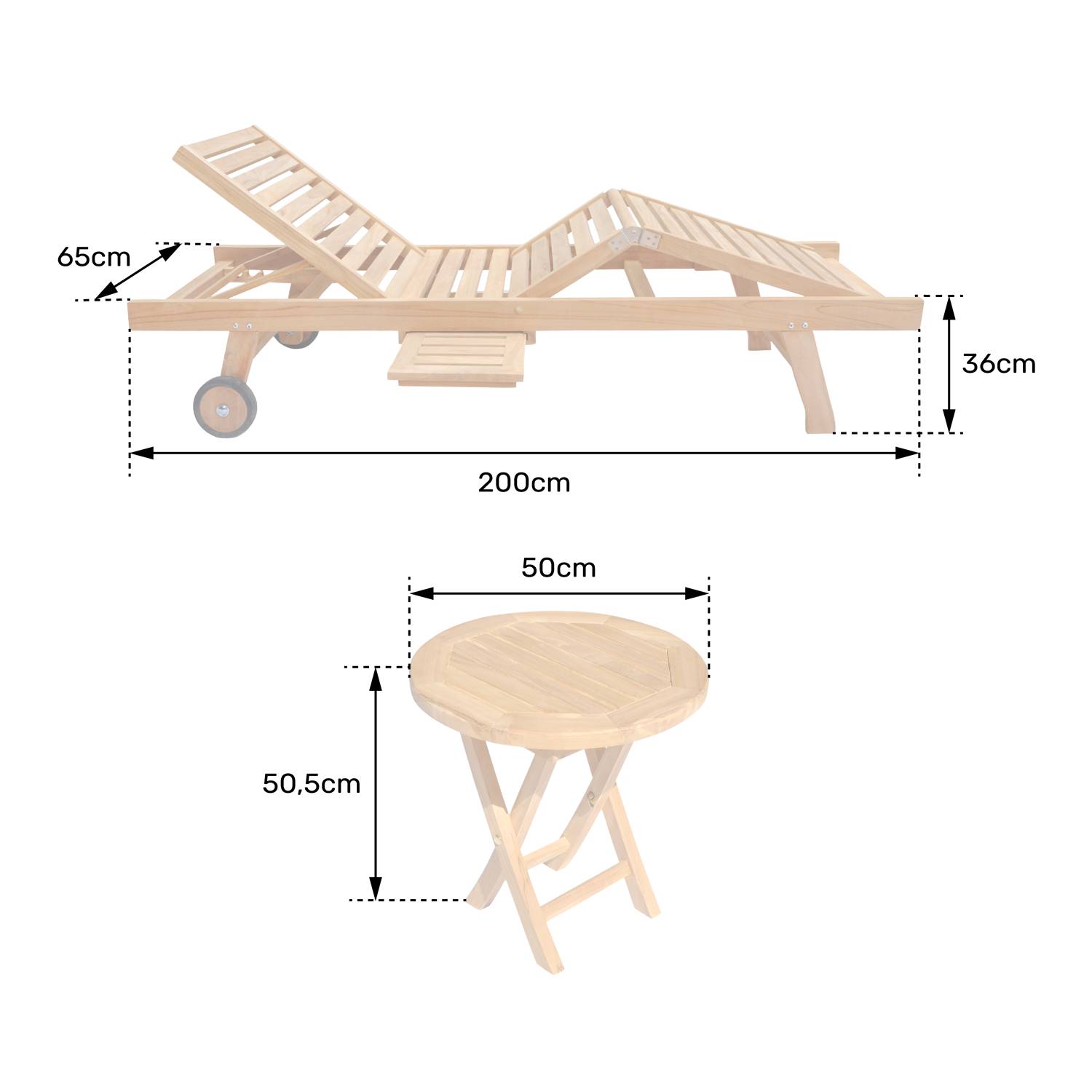 Ensemble bain de soleil pliant en teck avec table d'appoint LOMBOK - HAPPY GARDEN - Image 8
