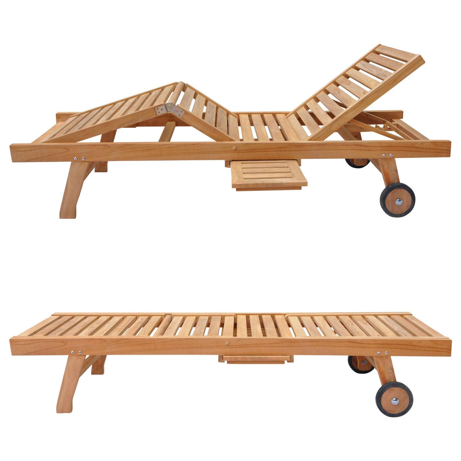 Happy Garden - Ensemble bain de soleil pliant en teck massif avec table d'appoint LOMBOK - HAPPY GARDEN - Image 3