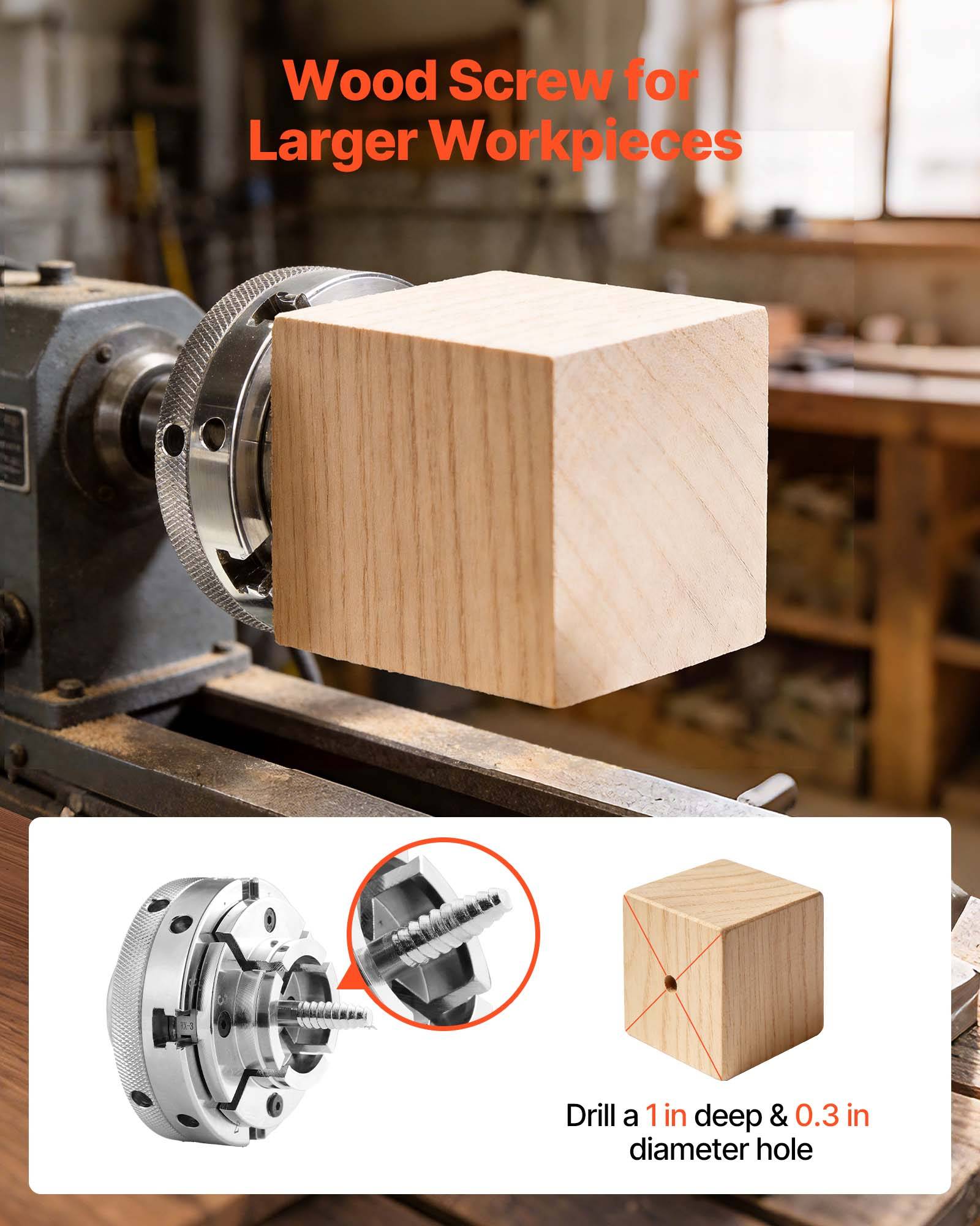 Vevor - VEVOR Mandrin de tour à bois 100 mm 4 mors autocentrant, compatible 1" x 8 TPI avec adaptateur, acier haute dureté finition nickelée. - Image 7