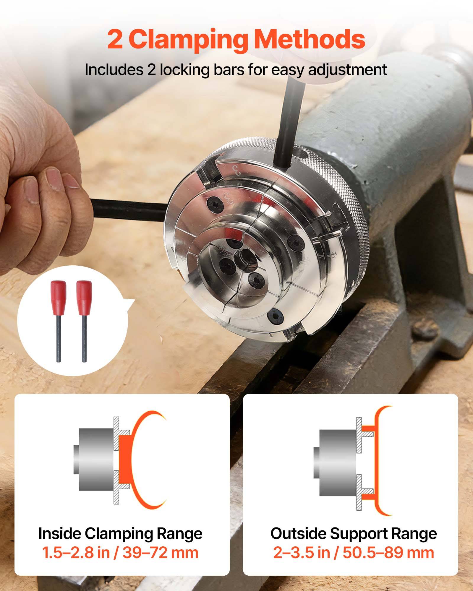 Vevor - VEVOR Mandrin de tour à bois 100 mm 4 mors autocentrant, compatible 1" x 8 TPI avec adaptateur, acier haute dureté finition nickelée. - Image 3