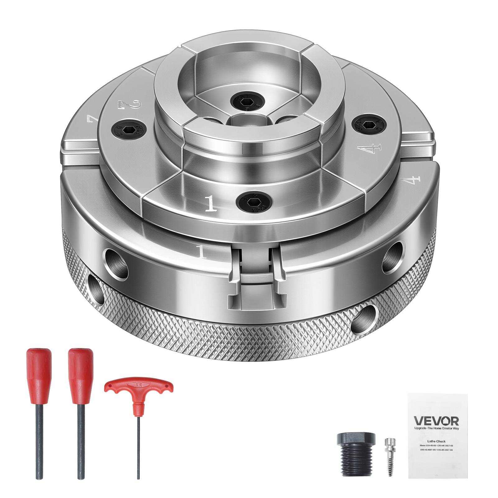 Vevor - VEVOR Mandrin de tour à bois 100 mm 4 mors autocentrant, compatible 1" x 8 TPI avec adaptateur, acier haute dureté finition nickelée. - Image 1