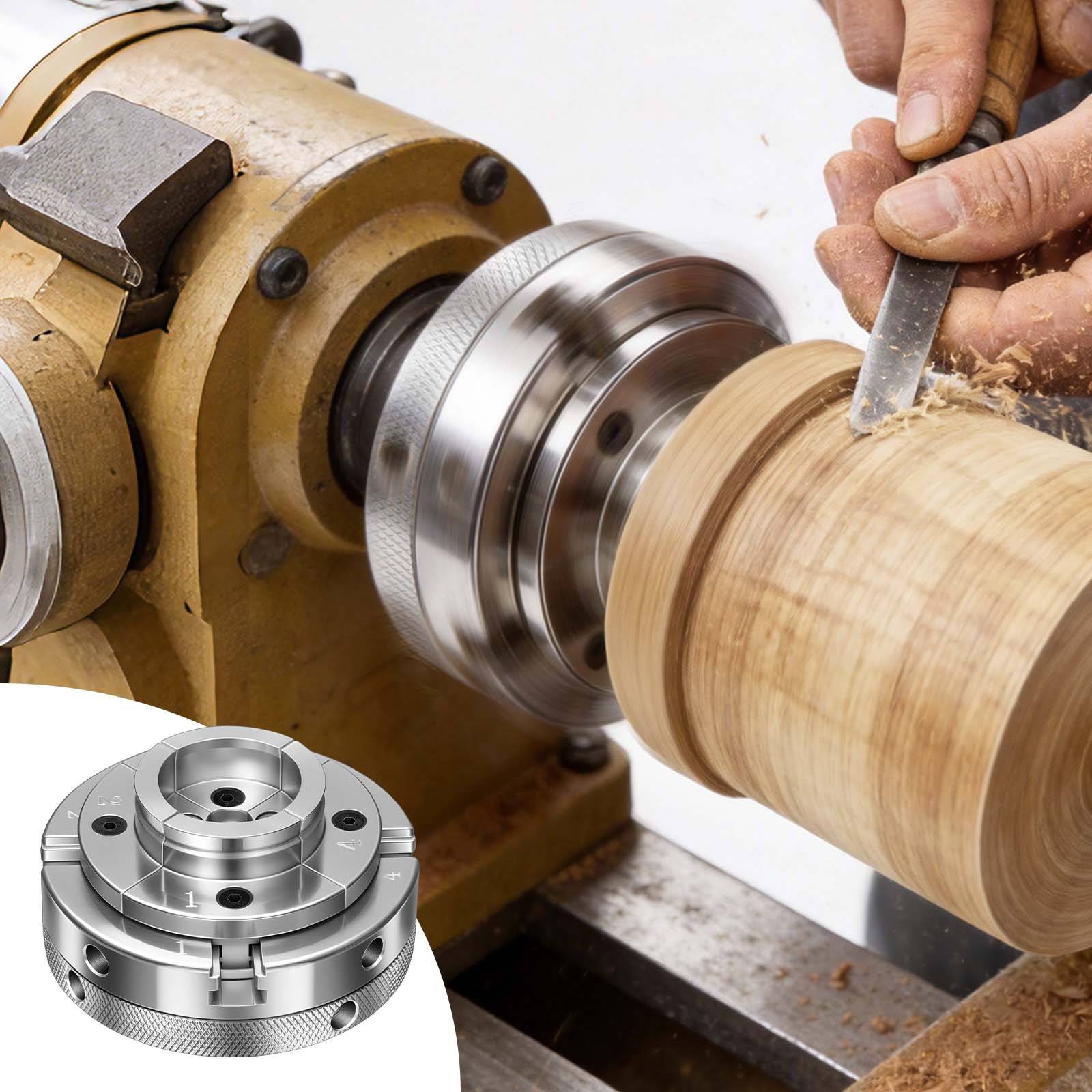 Vevor - VEVOR Mandrin de tour à bois 100 mm 4 mors autocentrant, compatible 1" x 8 TPI avec adaptateur, acier haute dureté finition nickelée. - Image 8