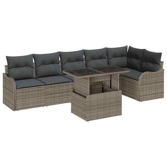 Salon de jardin 6 places en poly rotin modulable avec table en verre pour terrasse Gris – ComfortXL Outdoor Living - Image 2