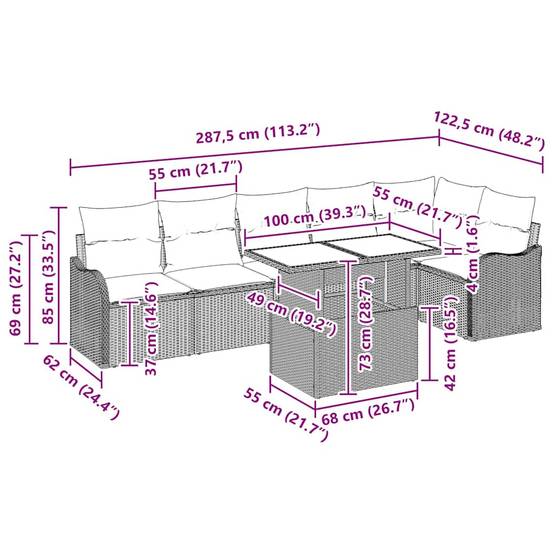 Salon de jardin 6 places en poly rotin modulable avec table en verre pour terrasse Gris – ComfortXL Outdoor Living - Image 3