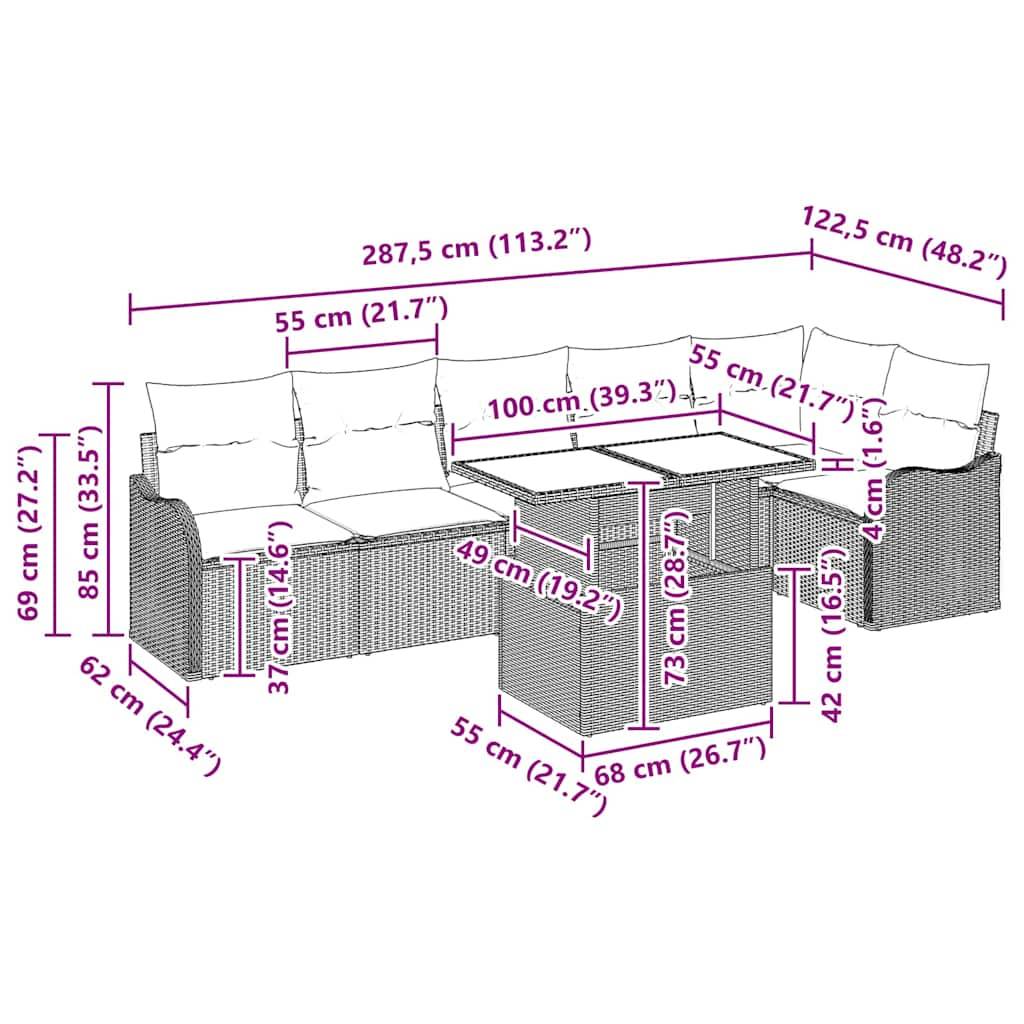 Salon de jardin 6 places en poly rotin modulable avec table en verre pour terrasse Gris – ComfortXL Outdoor Living - Image 3