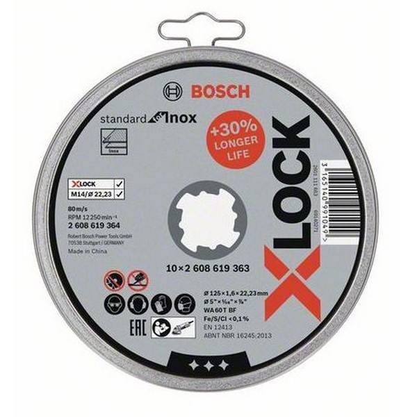 Bosch - Boîte de 10 disques à tronçonner X-LOCK Standard pour Inox 125 x 1,6 mm T41 - BOSCH - 2608619364 - Image 1