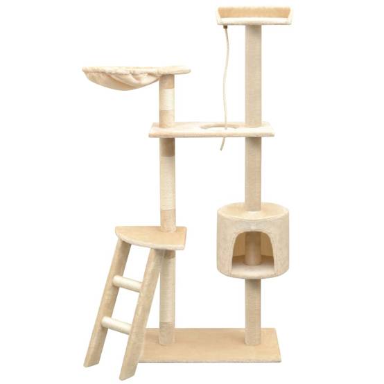 Grand arbre à chat 150 cm avec hamac griffoir sisal et échelle Beige – ComfortXL Pet Living - Image 1
