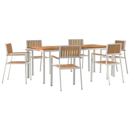 Ensemble de repas extérieur 7 pcs Bois de Teck Massif Marron 200 x 90 x 75 cm - PANGIVO - Image 2