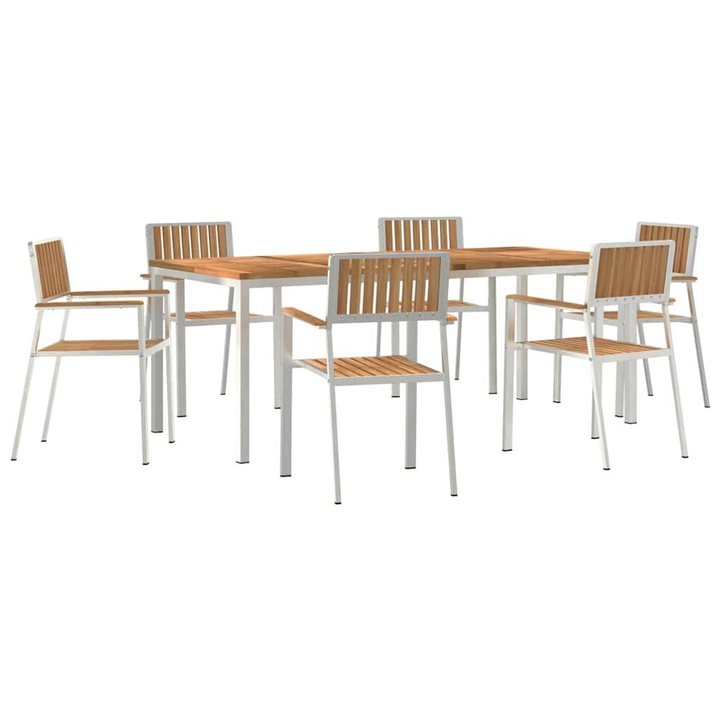 Ensemble de repas extérieur 7 pcs Bois de Teck Massif Marron 200 x 90 x 75 cm - PANGIVO - Image 2
