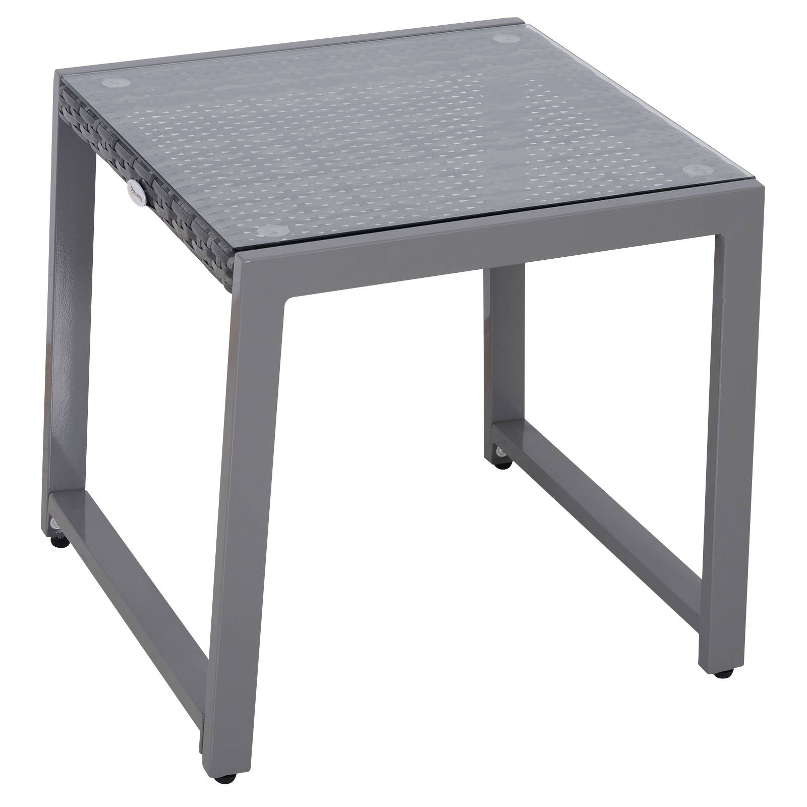 ComfortXL - Table basse jardin aluminium résine tressée plateau verre extérieur détente 50x49.5x50cm gris - ComfortXL Outdoor Living - Image 2