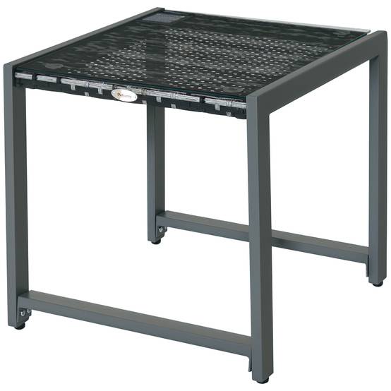 ComfortXL - Table basse jardin aluminium résine tressée plateau verre extérieur détente 50x49.5x50cm gris - ComfortXL Outdoor Living - Image 1