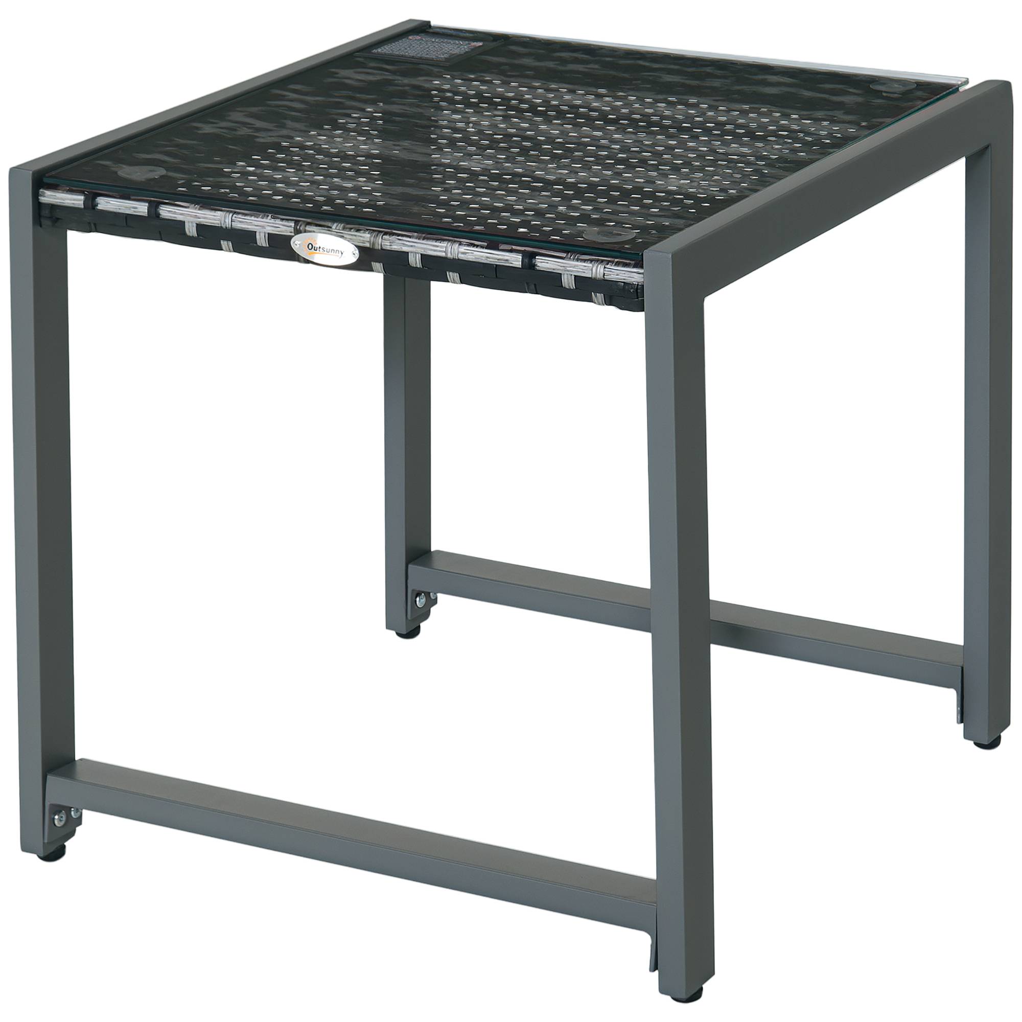ComfortXL - Table basse jardin aluminium résine tressée plateau verre extérieur détente 50x49.5x50cm gris - ComfortXL Outdoor Living - Image 1