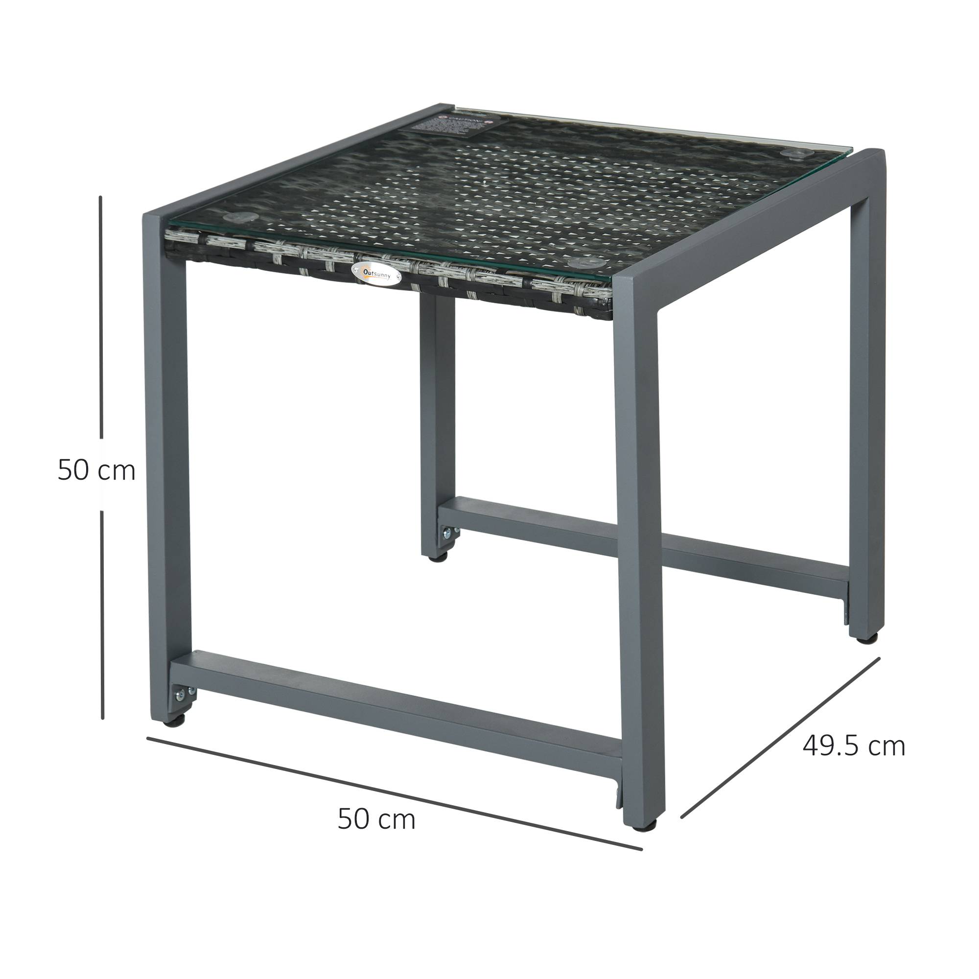 ComfortXL - Table basse jardin aluminium résine tressée plateau verre extérieur détente 50x49.5x50cm gris - ComfortXL Outdoor Living - Image 5