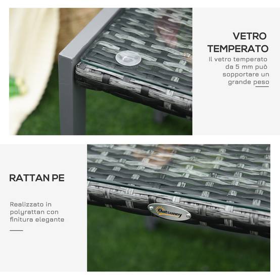 ComfortXL - Table basse jardin aluminium résine tressée plateau verre extérieur détente 50x49.5x50cm gris - ComfortXL Outdoor Living - Image 8
