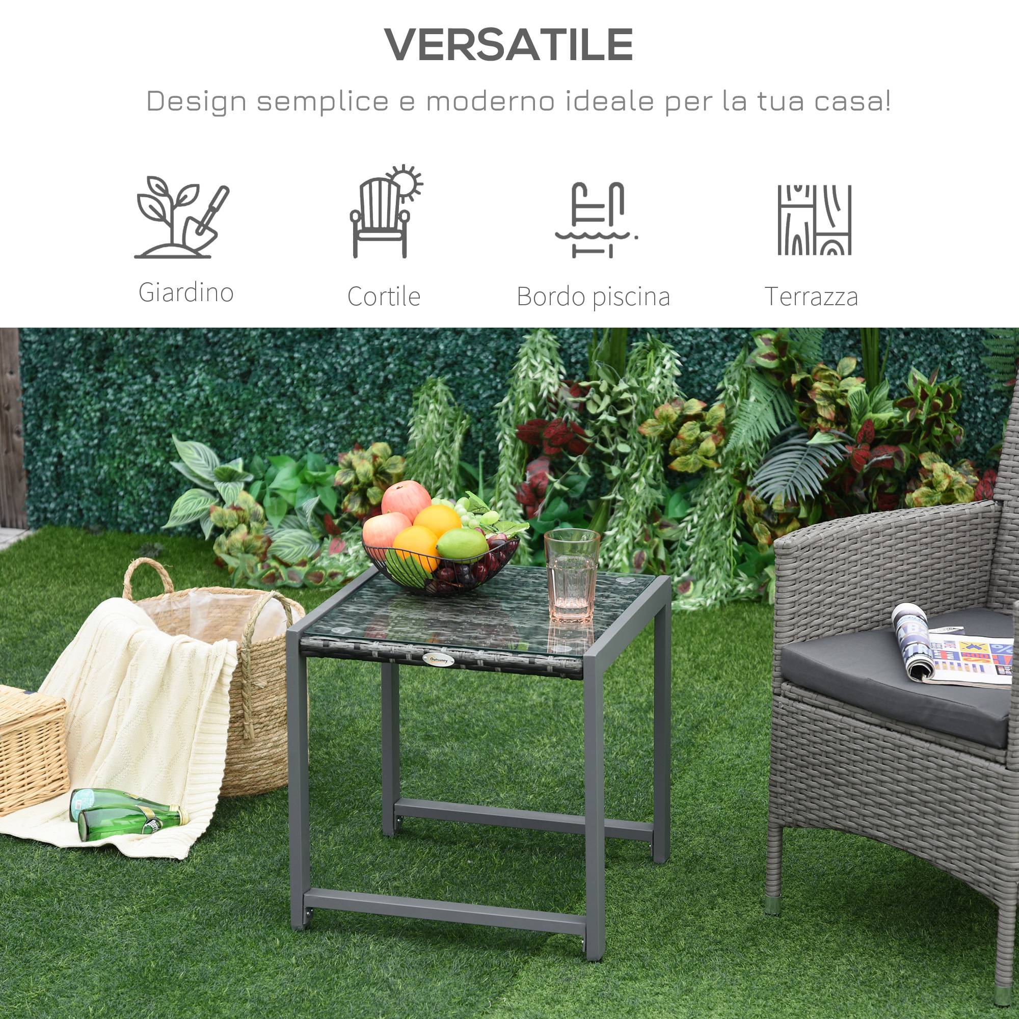 ComfortXL - Table basse jardin aluminium résine tressée plateau verre extérieur détente 50x49.5x50cm gris - ComfortXL Outdoor Living - Image 7