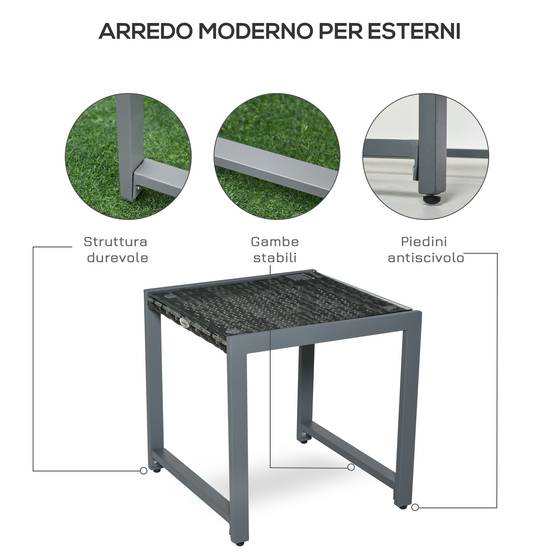ComfortXL - Table basse jardin aluminium résine tressée plateau verre extérieur détente 50x49.5x50cm gris - ComfortXL Outdoor Living - Image 9