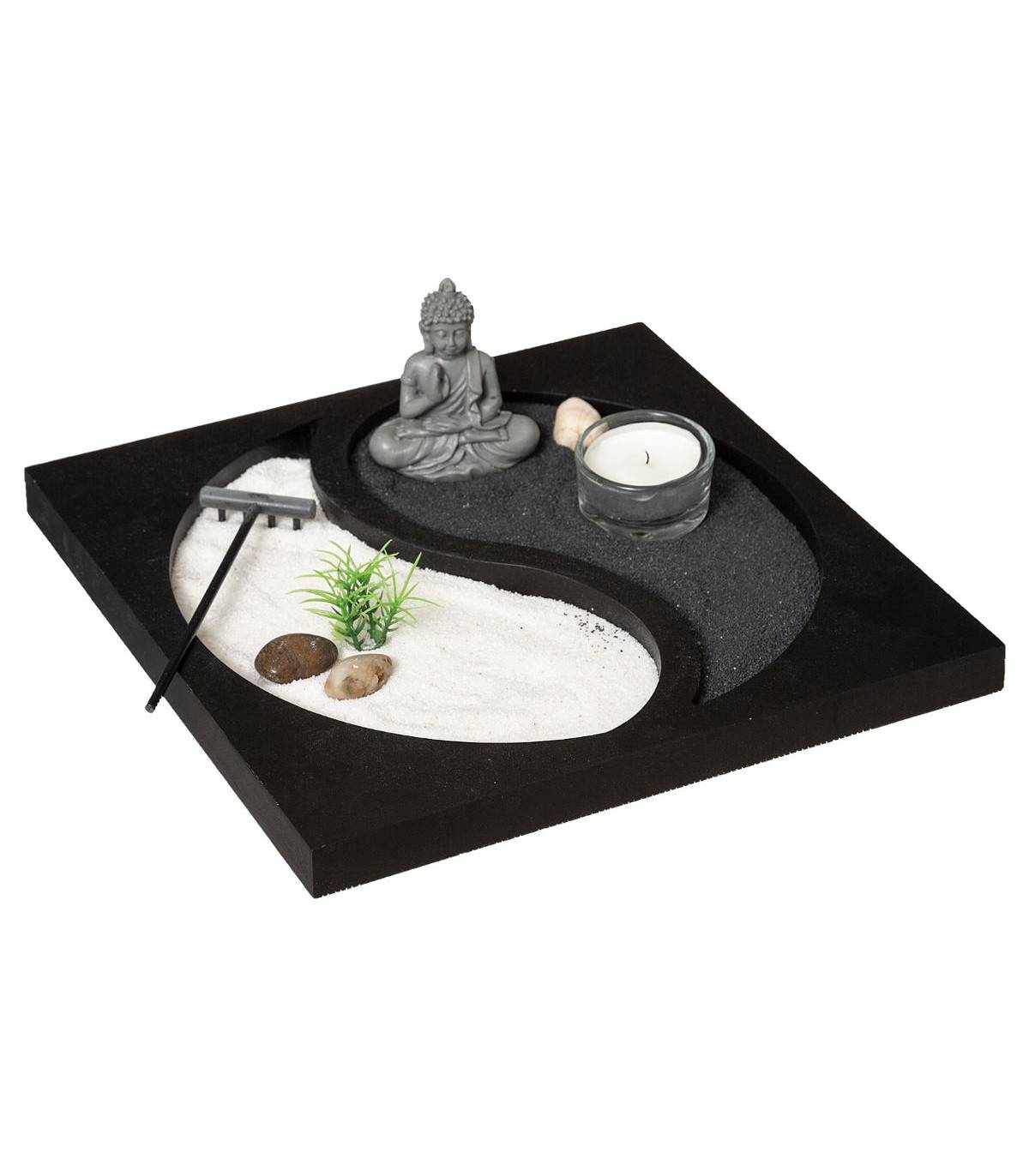 Jardin Zen Yin Yang Bouddha sur un plateau avec Bougie et décoration - Image 1