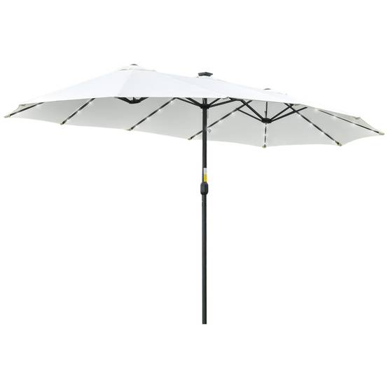 Parasol double avec 48 lumières LED, 4,5 x 2,65 m, manivelle, protection solaire pour terrasse, jardin, piscine, crème - Image 1