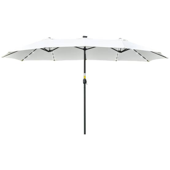 Parasol double avec 48 lumières LED, 4,5 x 2,65 m, manivelle, protection solaire pour terrasse, jardin, piscine, crème - Image 2