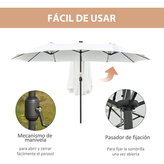 Parasol double avec 48 lumières LED, 4,5 x 2,65 m, manivelle, protection solaire pour terrasse, jardin, piscine, crème - Image 8