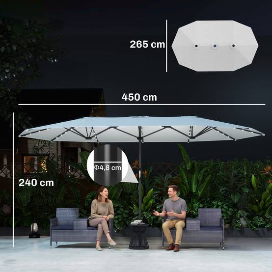 Parasol double avec 48 lumières LED, 4,5 x 2,65 m, manivelle, protection solaire pour terrasse, jardin, piscine, crème - Image 5