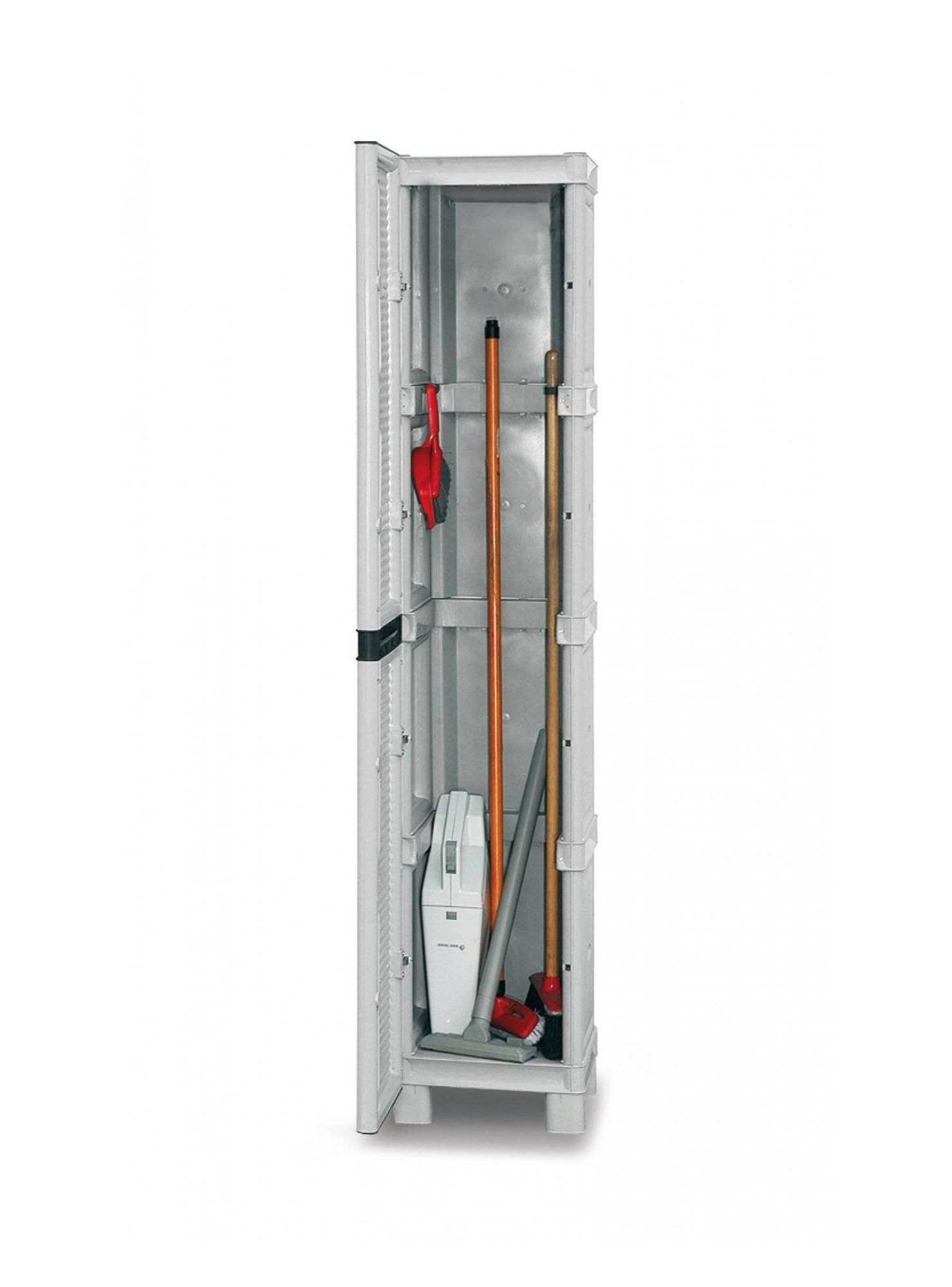 Dmora - Armoire d'extérieur Liège, Mobilier d'extérieur, Armoire de buanderie polyvalente, 100% Made in Italy, Gris clair, 35x39h172 cm - Dmora - Image 4