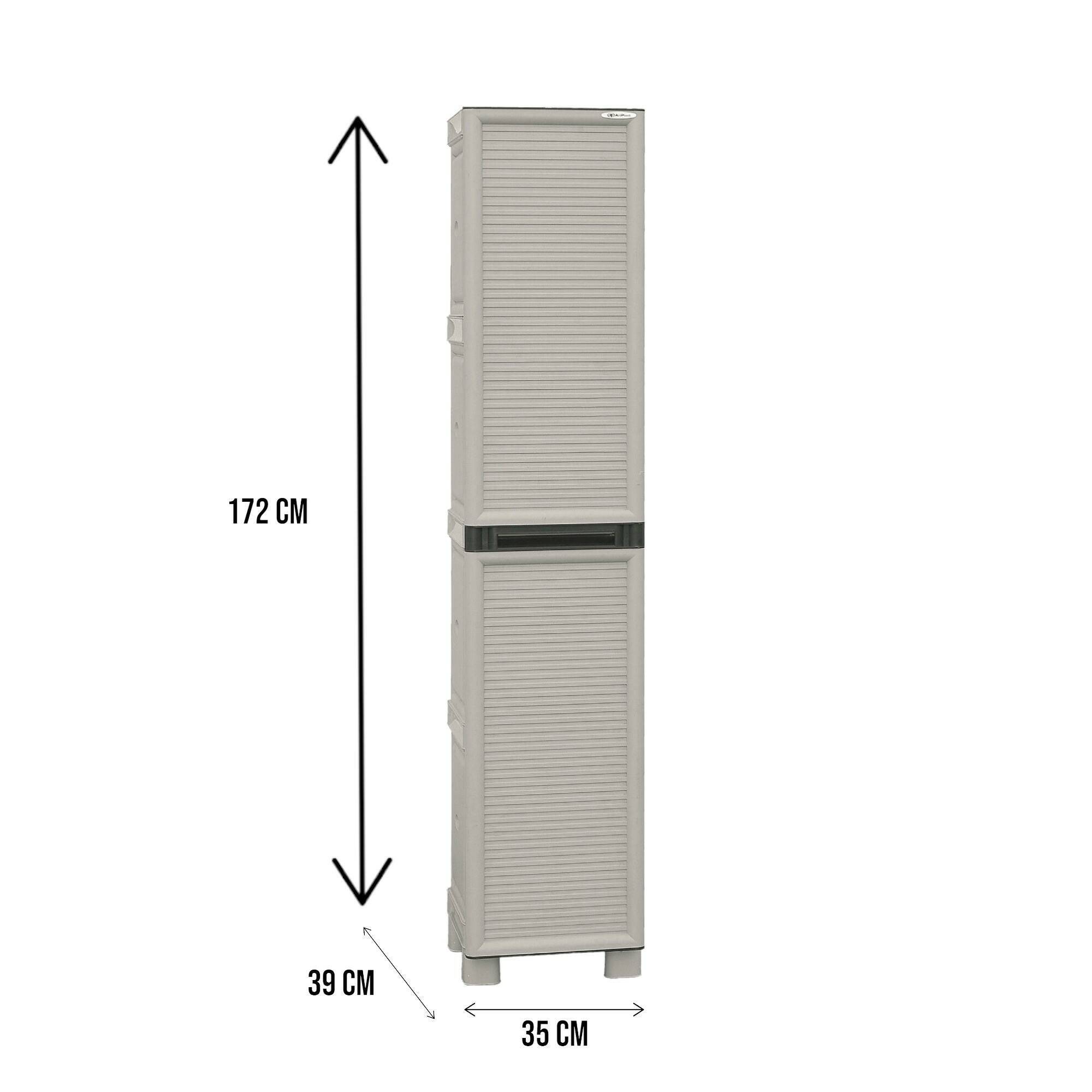 Dmora - Armoire d'extérieur Liège, Mobilier d'extérieur, Armoire de buanderie polyvalente, 100% Made in Italy, Gris clair, 35x39h172 cm - Dmora - Image 3