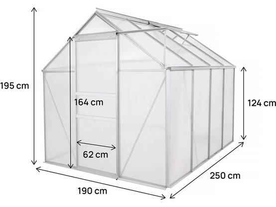 Habitat Et Jardin - Serre Jardin Polycarbonate 250 X 190 X 195 Cm "basilic" - 4,75 M² - Gris -habitat Et Jardin - Image 4