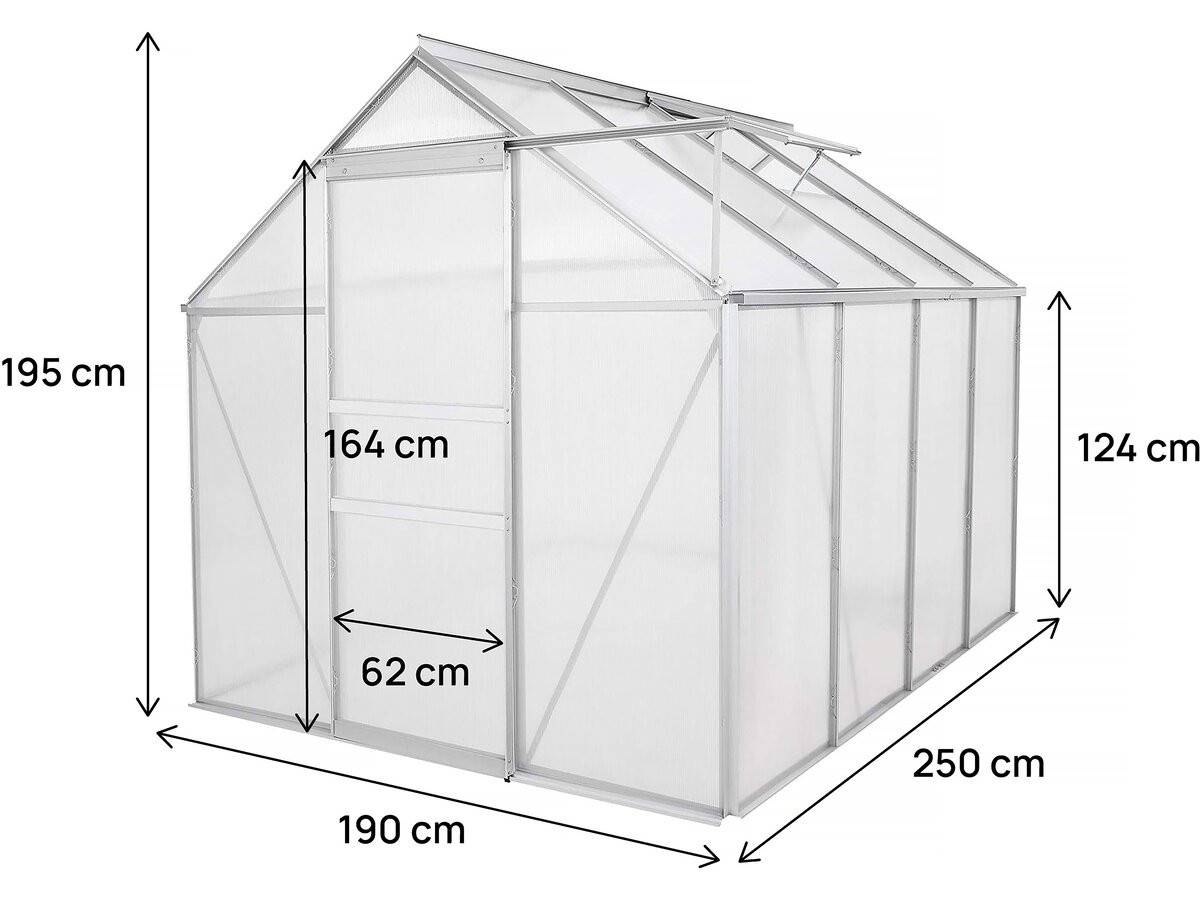 Habitat Et Jardin - Serre Jardin Polycarbonate 250 X 190 X 195 Cm "basilic" - 4,75 M² - Gris -habitat Et Jardin - Image 4