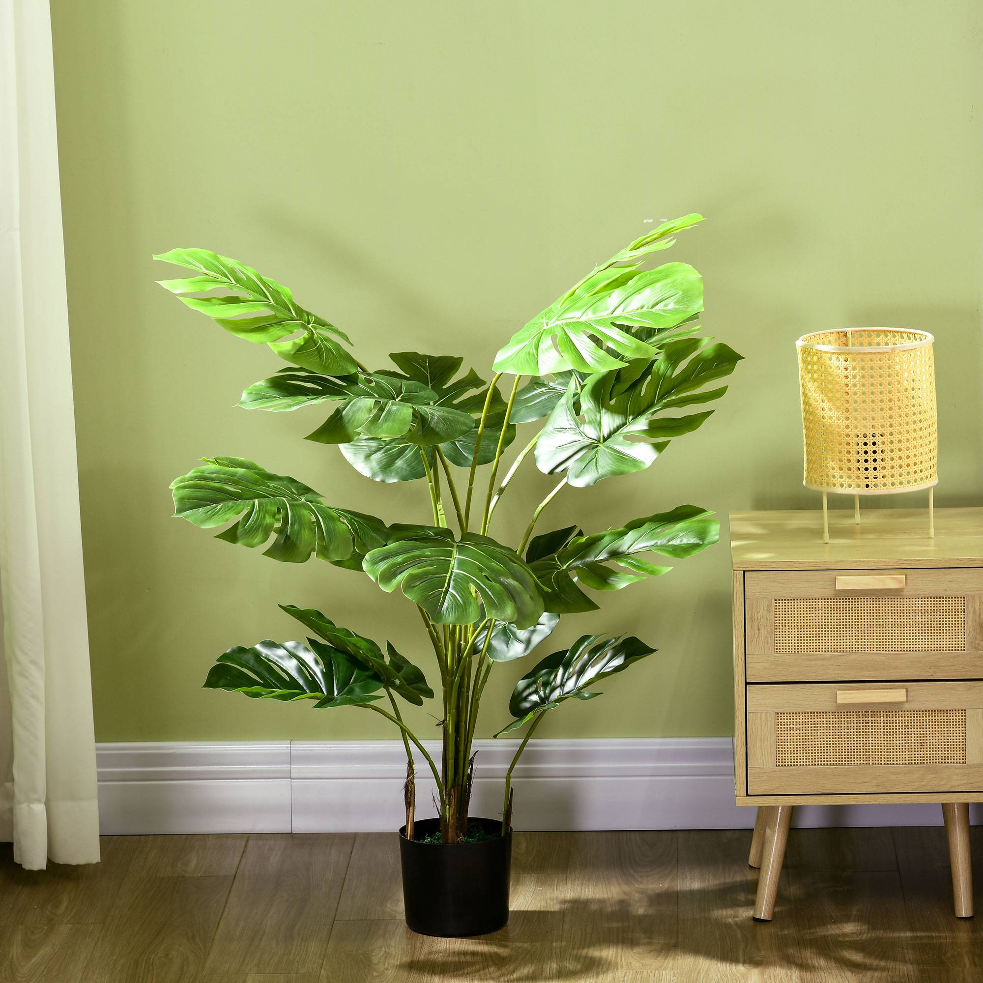Sans Marque - Plante artificielle réaliste Monstera, cache-pot et terre ciment, 17,5x17,5x120 cm, vert - Image 9