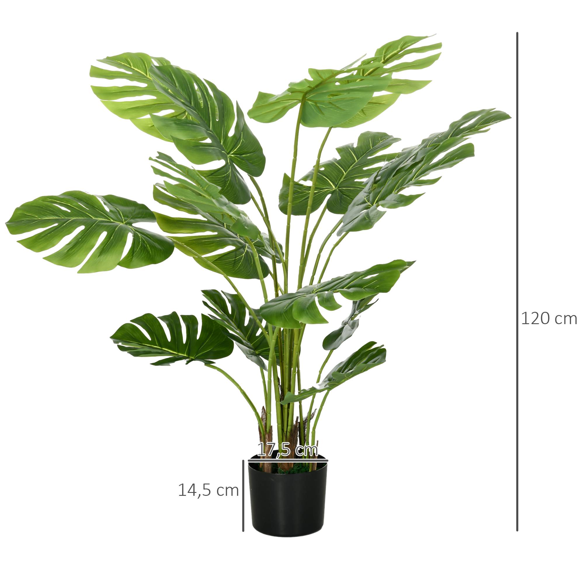Sans Marque - Plante artificielle réaliste Monstera, cache-pot et terre ciment, 17,5x17,5x120 cm, vert - Image 5