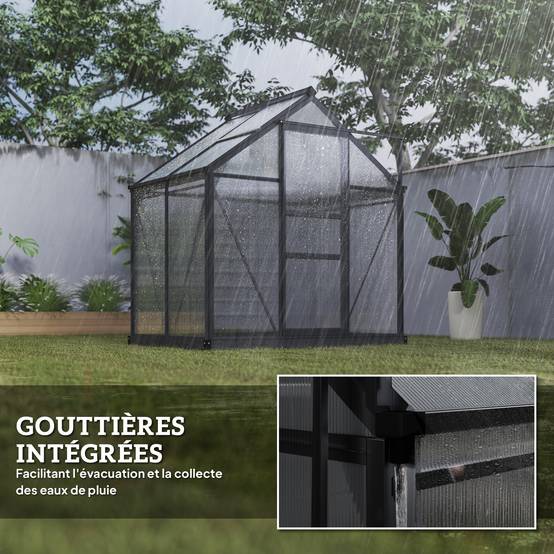 Serre de Jardin Polycarbonate Adossée avec Fondation 190x132x201 cm Gris - ComfortXL Outdoor Living - Image 9