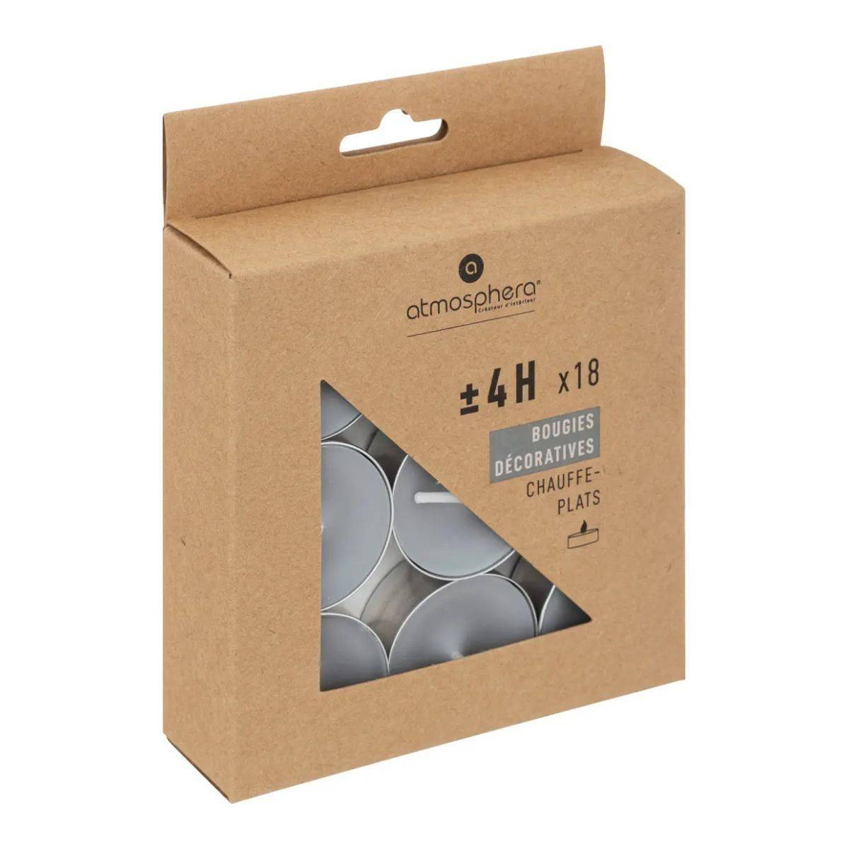 Atmosphera - 18 Bougies chauffe-plats "Hugo" H1,5cm gris clair - Atmosphera Créateur d'intérieur - Image 3