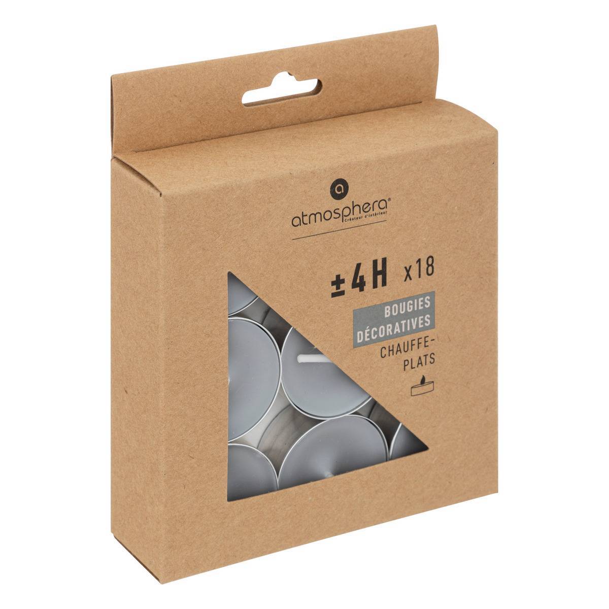 Atmosphera - 18 Bougies chauffe-plats "Hugo" H1,5cm gris clair - Atmosphera Créateur d'intérieur - Image 2
