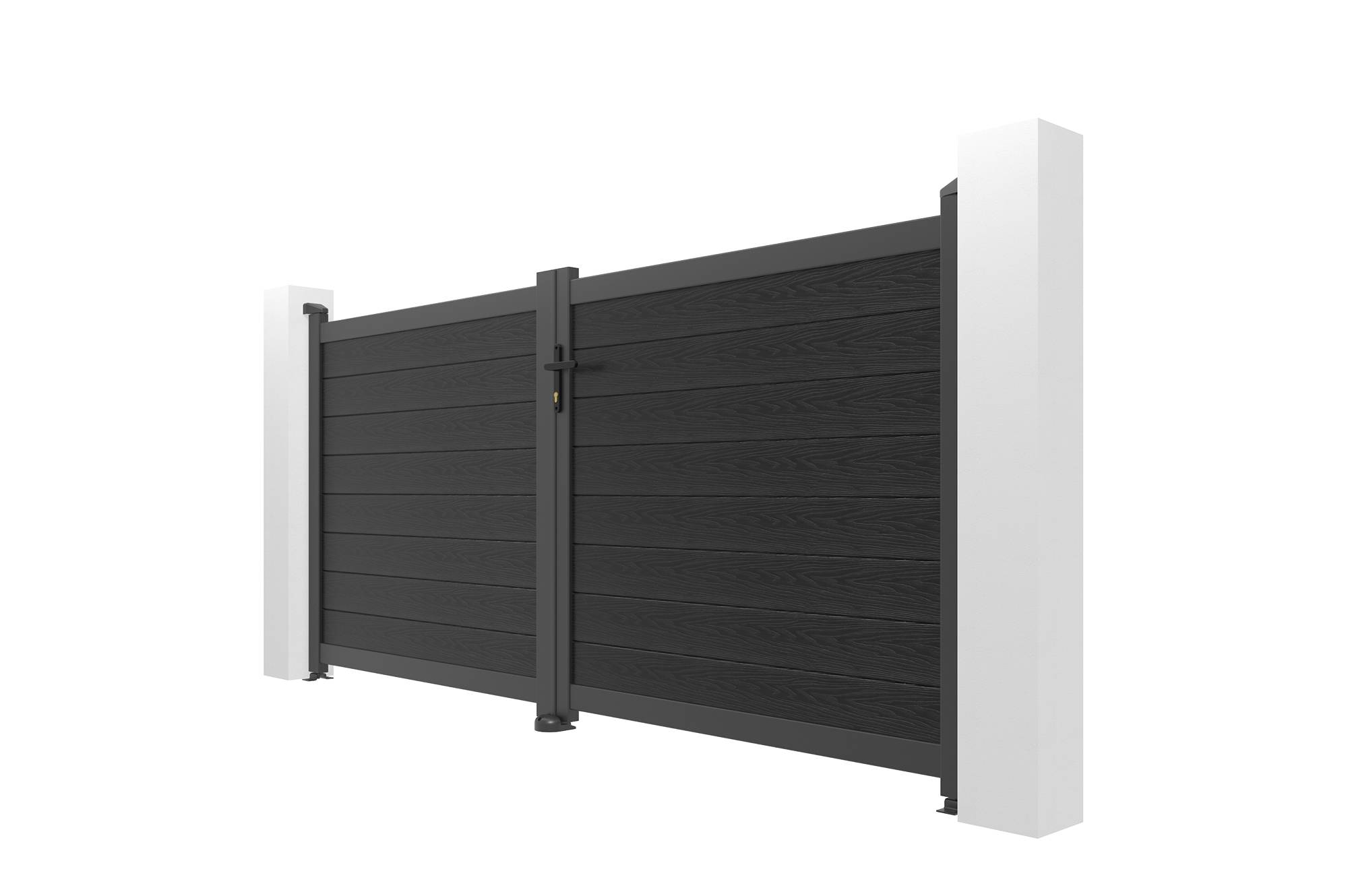 Casanoov Portail bois composite battant 3m ATHOS H.140cm gris anthracite avec cadre aluminium + motorisation BUNKER B500 - Image 7