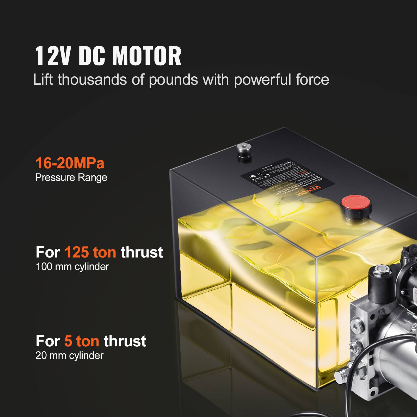 VEVOR Pompe hydraulique DC 12V 4L, débit 3.44 L/min, pression 22 MPa, pour benne basculante, nacelle. - Image 3