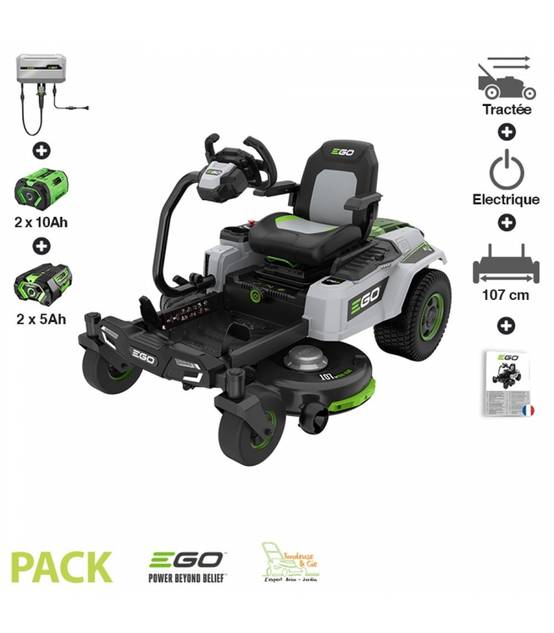 PACK tondeuse à rayon braquage zero 4 batteries 56v chargeur mural coupe 107 cm Ego ZT4201ES - Image 1