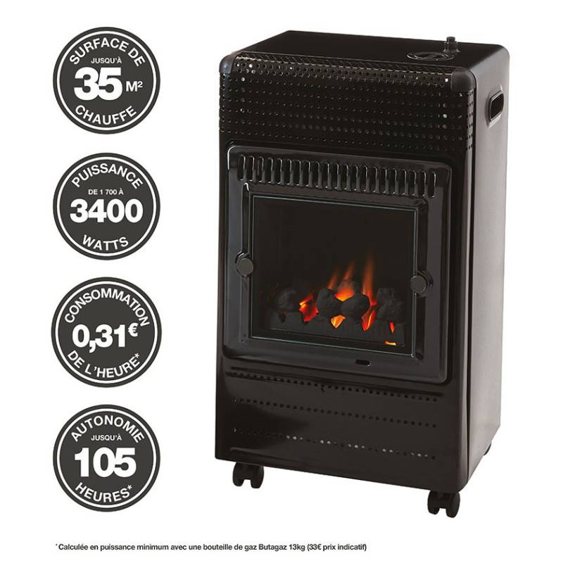 Favex - Chauffage d'appoint à gaz - FAVEX - Ektor Fire - Intérieur - Infrableu, effet feu de cheminée - jusqu'à 35 m², Noir - Image 4