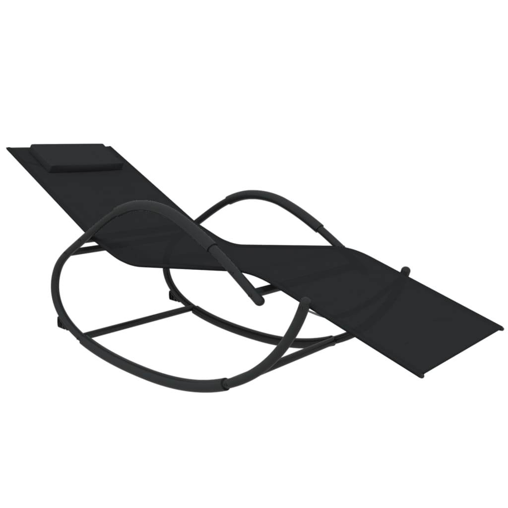 Helloshop26 - Transat chaise longue bain de soleil lit de jardin terrasse meuble d'extérieur à bascule noir acier et textilène - Image 1