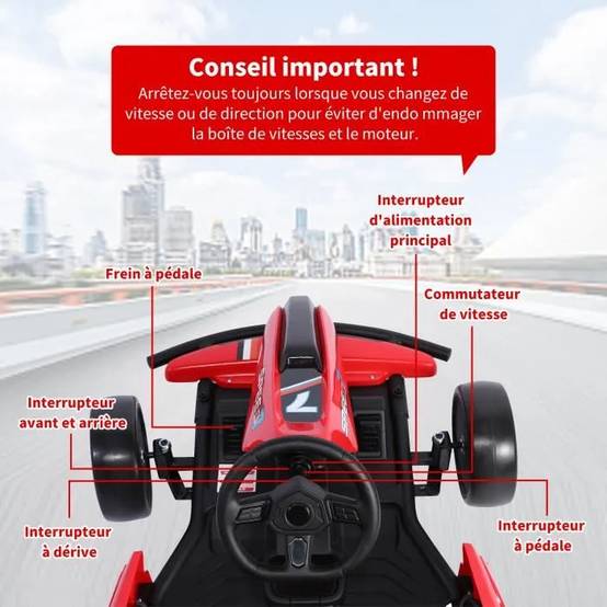 0 - Kart électrique pour enfants, 12 V, vitesse 3-5 km/h - Offre une expérience de conduite sportive et sûre pour les enfants (rouge) - Image 7