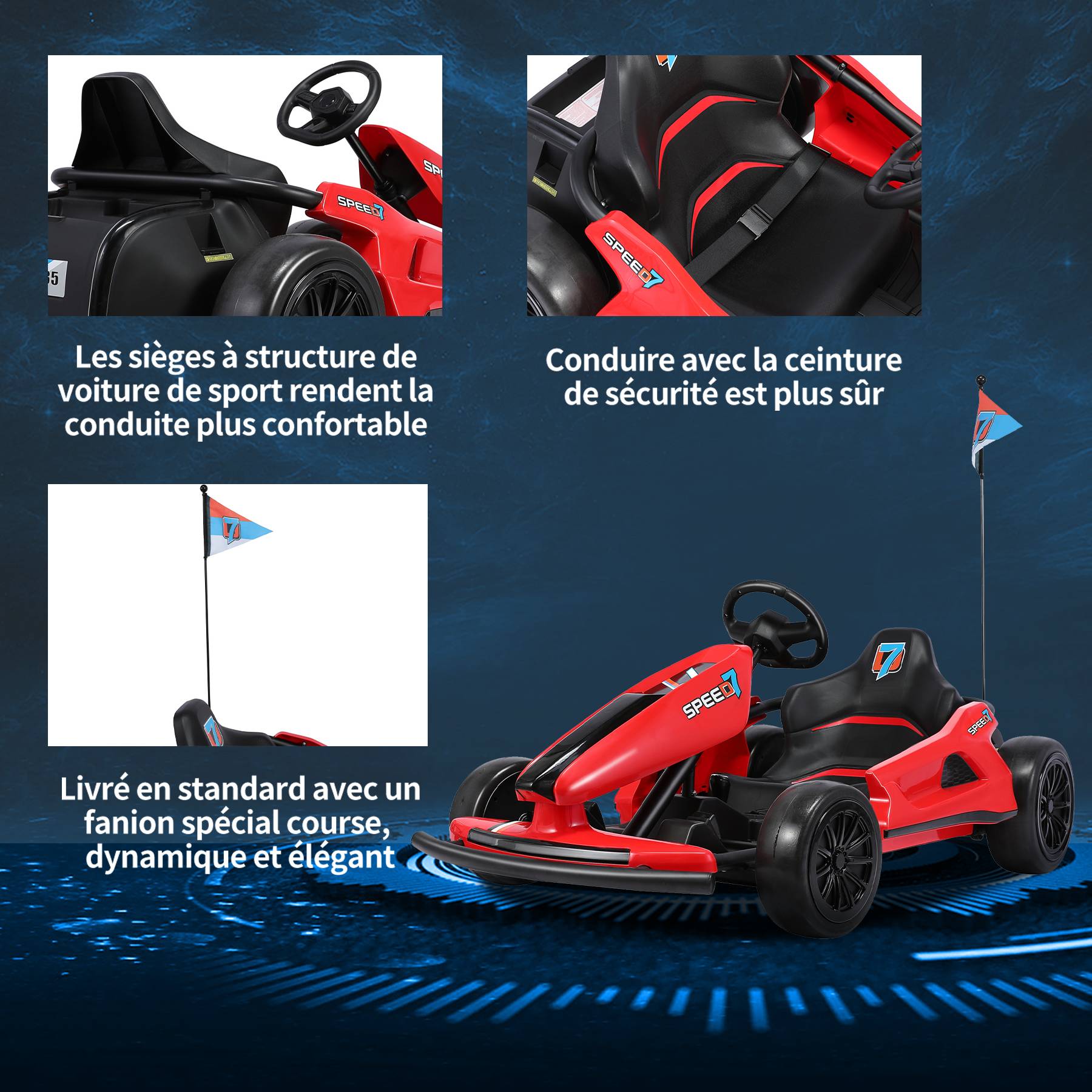 0 - Kart électrique pour enfants, 12 V, vitesse 3-5 km/h - Offre une expérience de conduite sportive et sûre pour les enfants (rouge) - Image 6