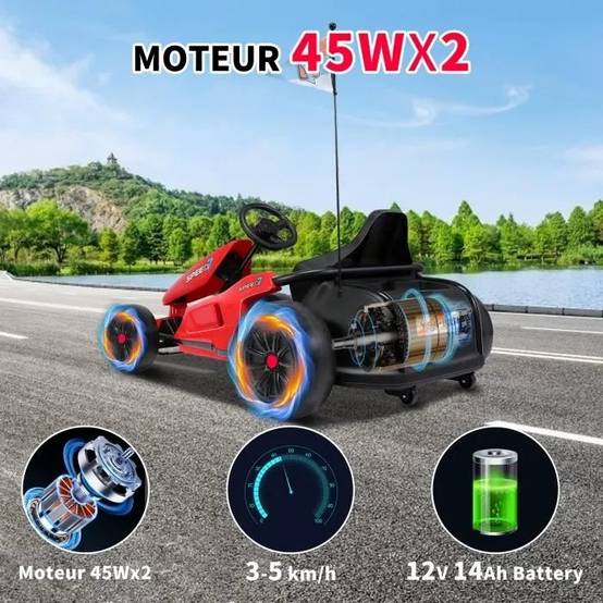 0 - Kart électrique pour enfants, 12 V, vitesse 3-5 km/h - Offre une expérience de conduite sportive et sûre pour les enfants (rouge) - Image 8