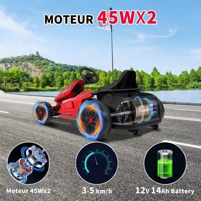 0 - Kart électrique pour enfants, 12 V, vitesse 3-5 km/h - Offre une expérience de conduite sportive et sûre pour les enfants (rouge) - Image 8