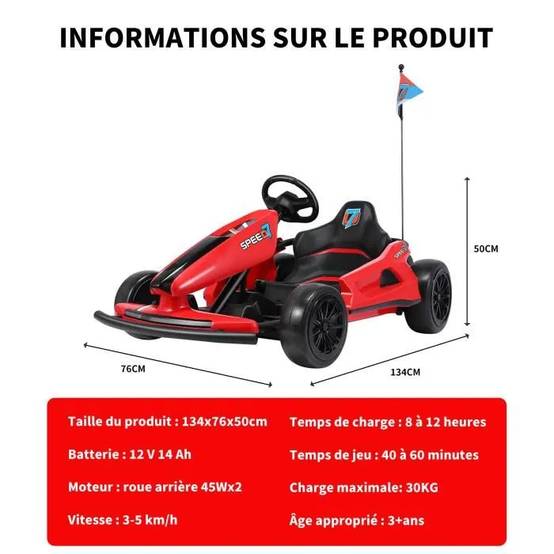 0 - Kart électrique pour enfants, 12 V, vitesse 3-5 km/h - Offre une expérience de conduite sportive et sûre pour les enfants (rouge) - Image 9