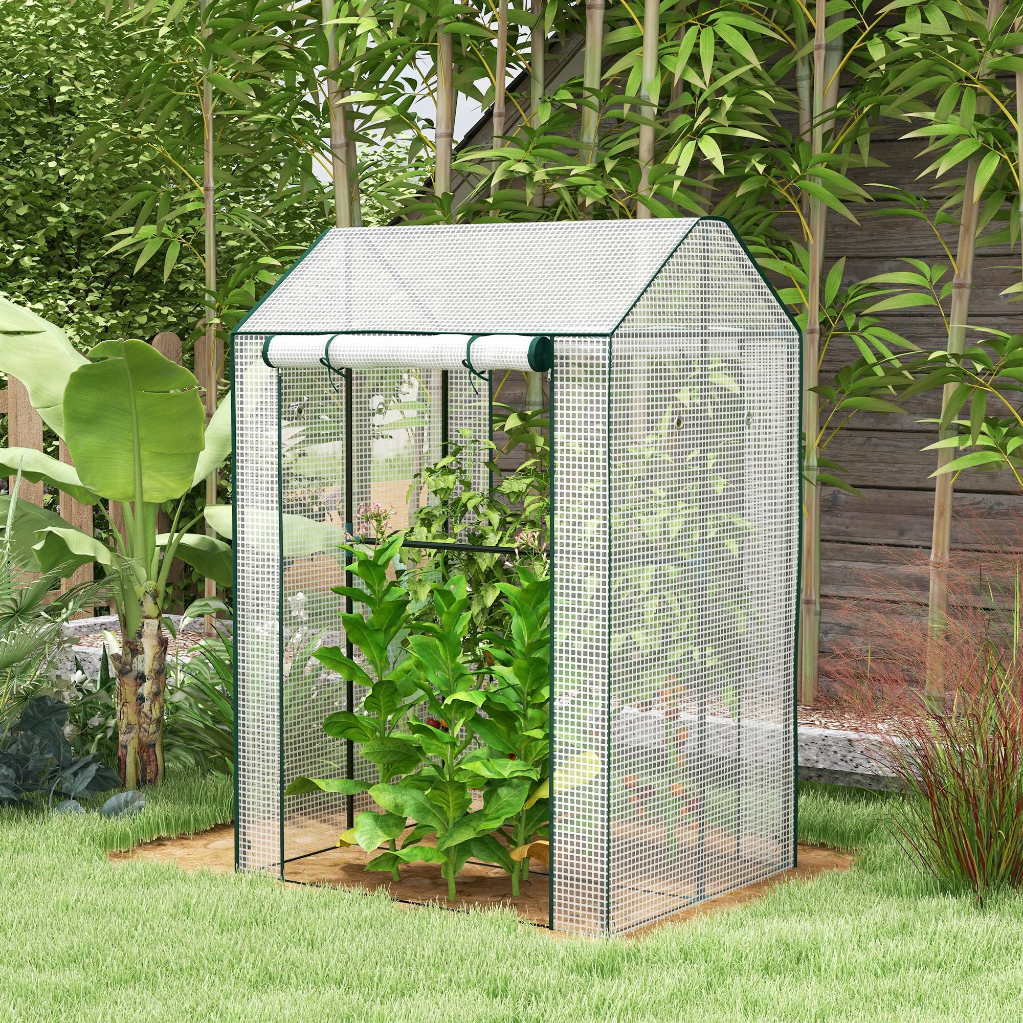 Serre à tomates en PE et acier pour potager protection récolte 100x80cm blanc - ComfortXL Outdoor Living - Image 4