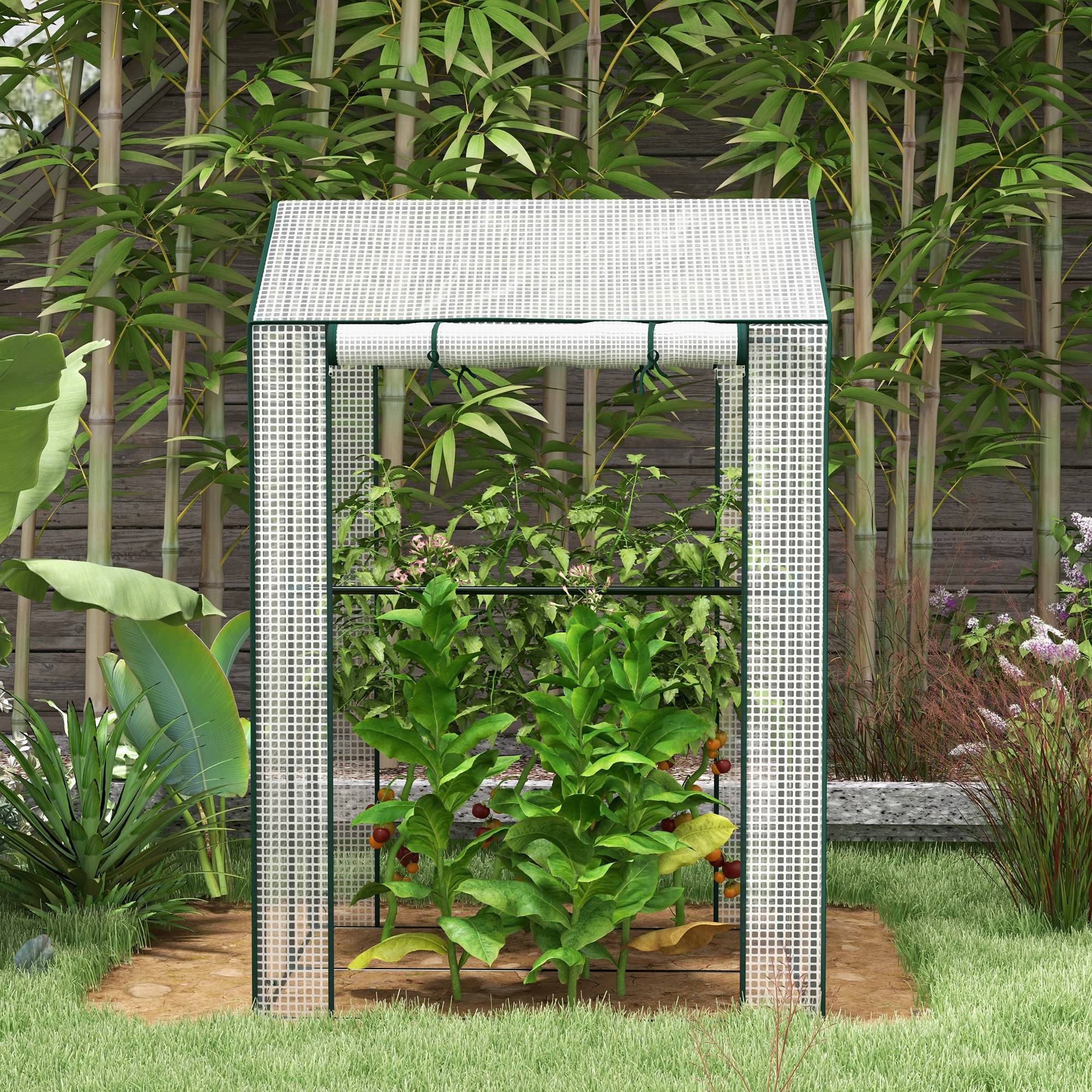 Serre à tomates en PE et acier pour potager protection récolte 100x80cm blanc - ComfortXL Outdoor Living - Image 10