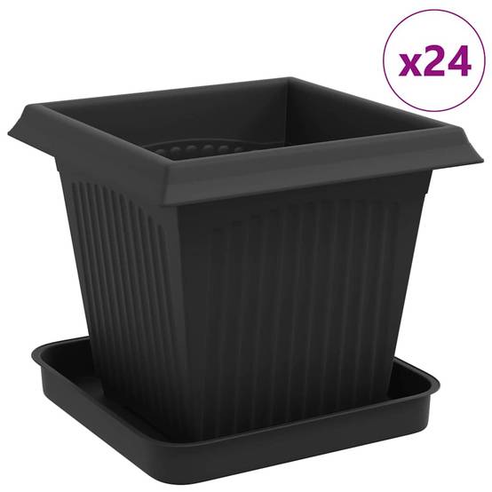 ComfortXL - Mini pots carrés plastique intérieur extérieur plantes drainage 16x16x14cm noir - ComfortXL Outdoor Living - Image 2