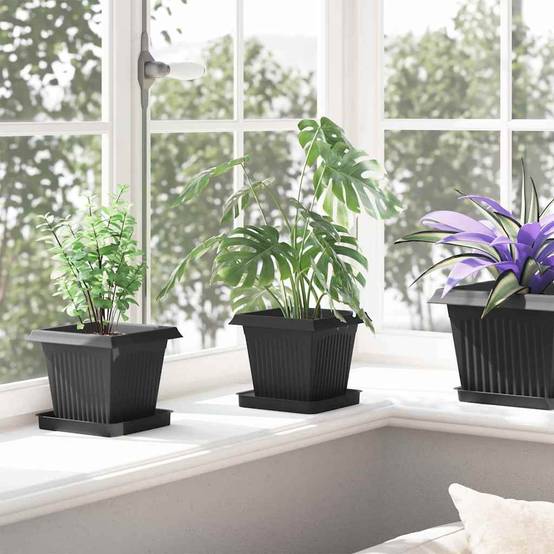 ComfortXL - Mini pots carrés plastique intérieur extérieur plantes drainage 16x16x14cm noir - ComfortXL Outdoor Living - Image 4