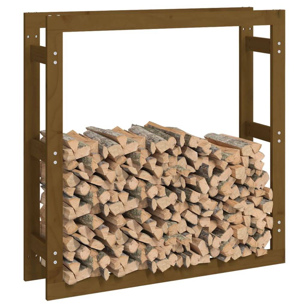 Porte-bûches intérieur Bois de Pin Massif Marron Miel Stockage grande taille 100x25x100 cm - ComfortXL Outdoor Living - Image 4