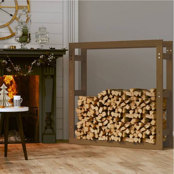 Porte-bûches intérieur Bois de Pin Massif Marron Miel Stockage grande taille 100x25x100 cm - ComfortXL Outdoor Living - Image 3